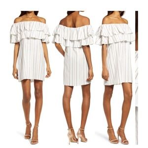 NWT Charles Henry Metallic Stripe Off Shoulder Dress Ruffled Nordstrom Size L